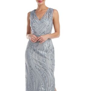 Rosalynn Embroidered Floral V-Neck Column Gown 6